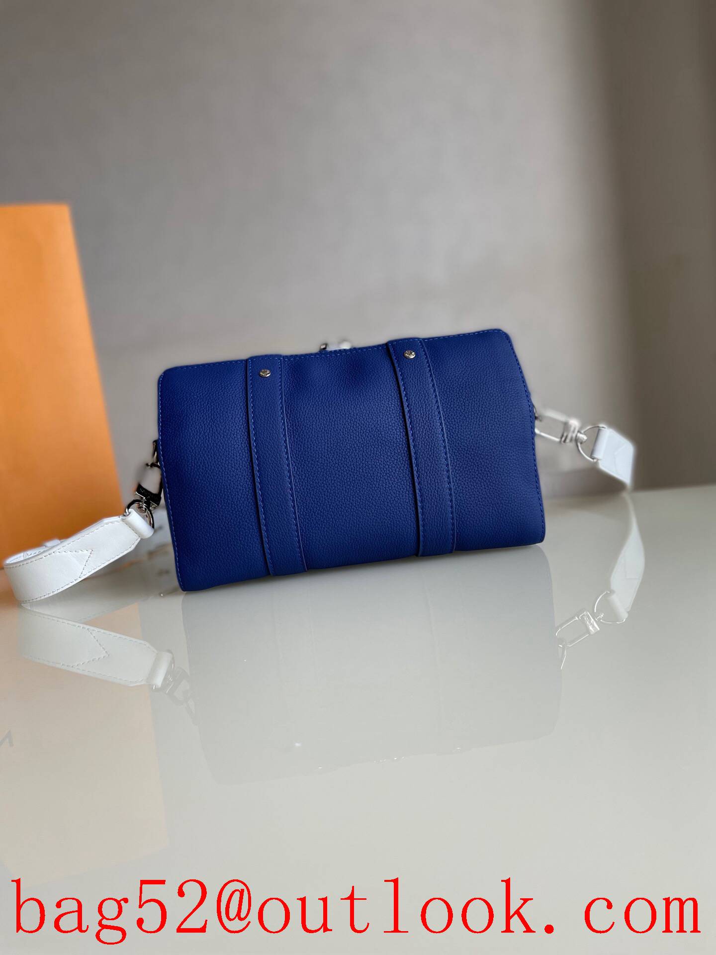 LV Louis Vuitton men cowhide leather city keepall blue shoulder bag