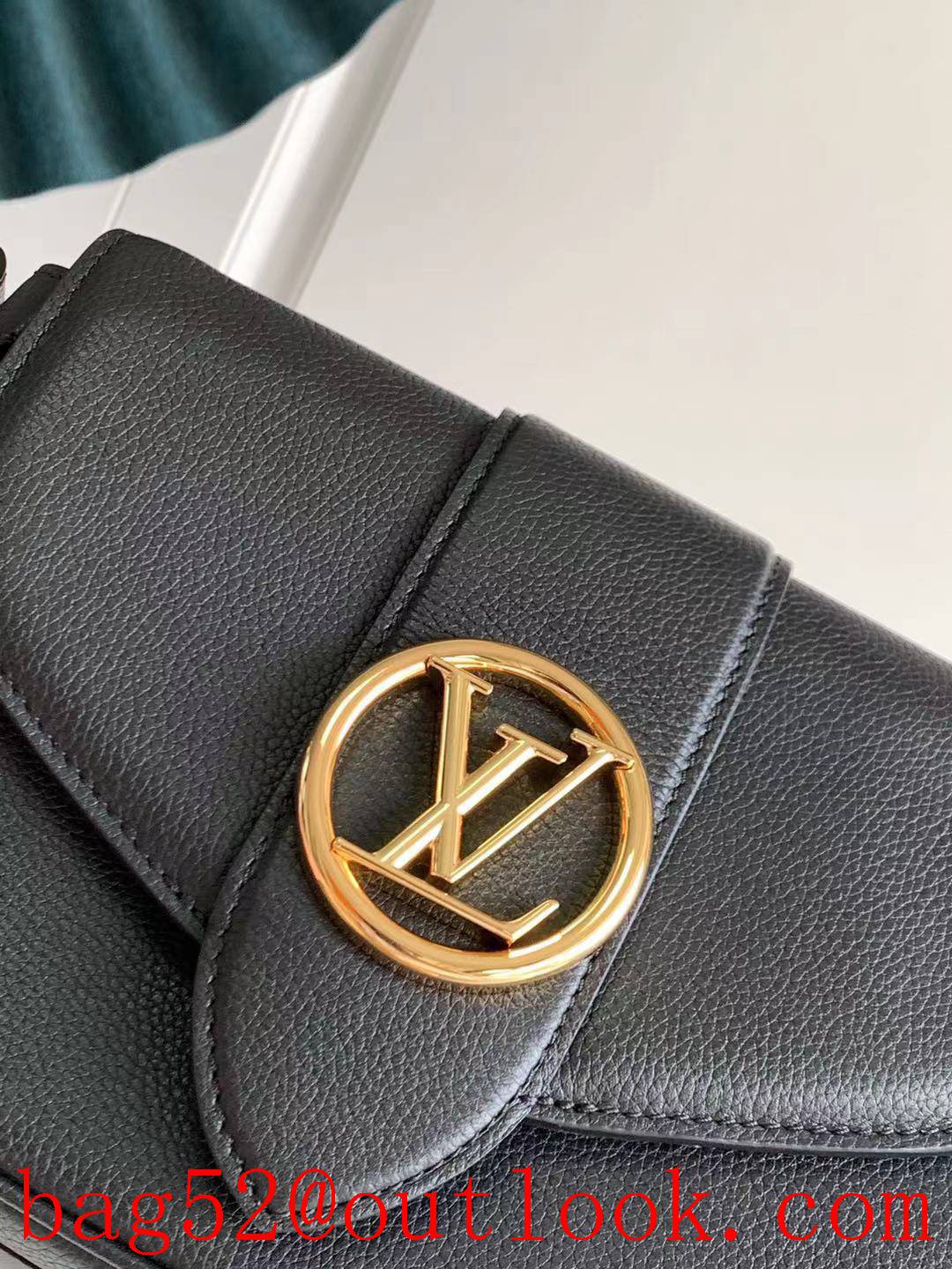 LV Louis Vuitton Calfskin Medium Pont 9 Soft Shoulder Bag M58967 Black