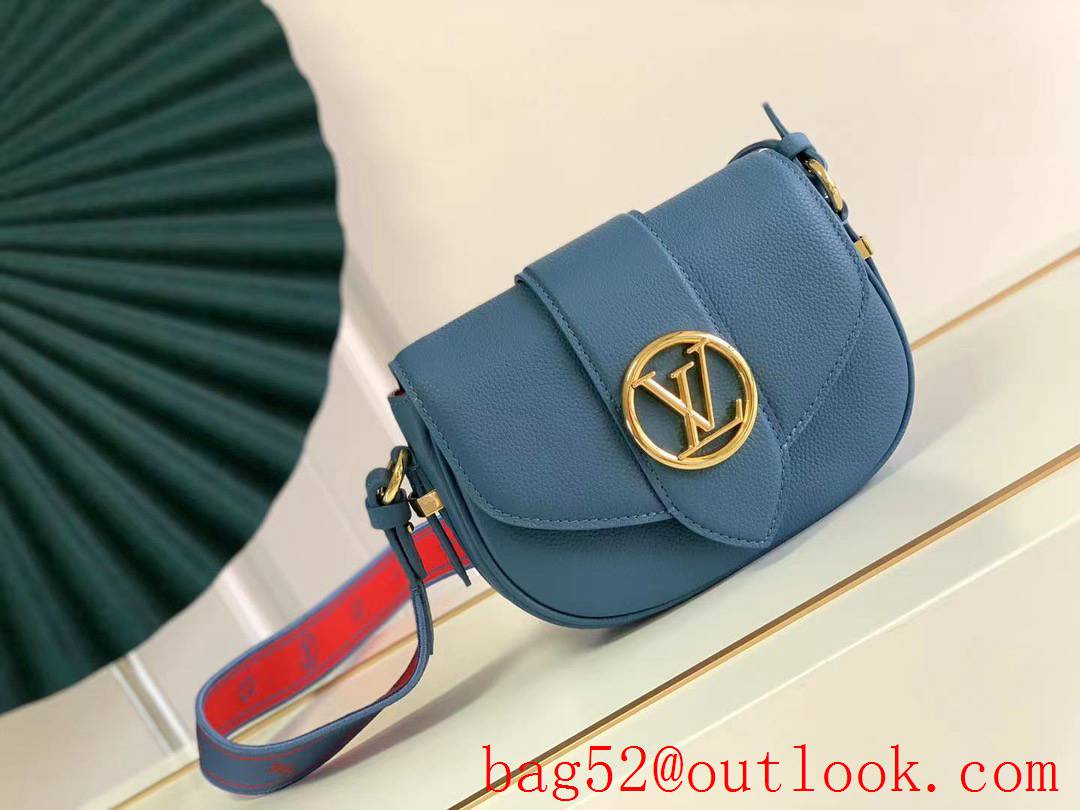 LV Louis Vuitton Calfskin Small Pont 9 Soft Shoulder Bag M58727 Blue