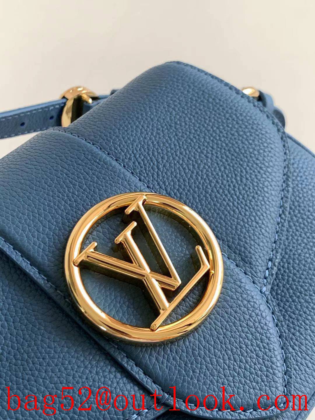 LV Louis Vuitton Calfskin Small Pont 9 Soft Shoulder Bag M58727 Blue