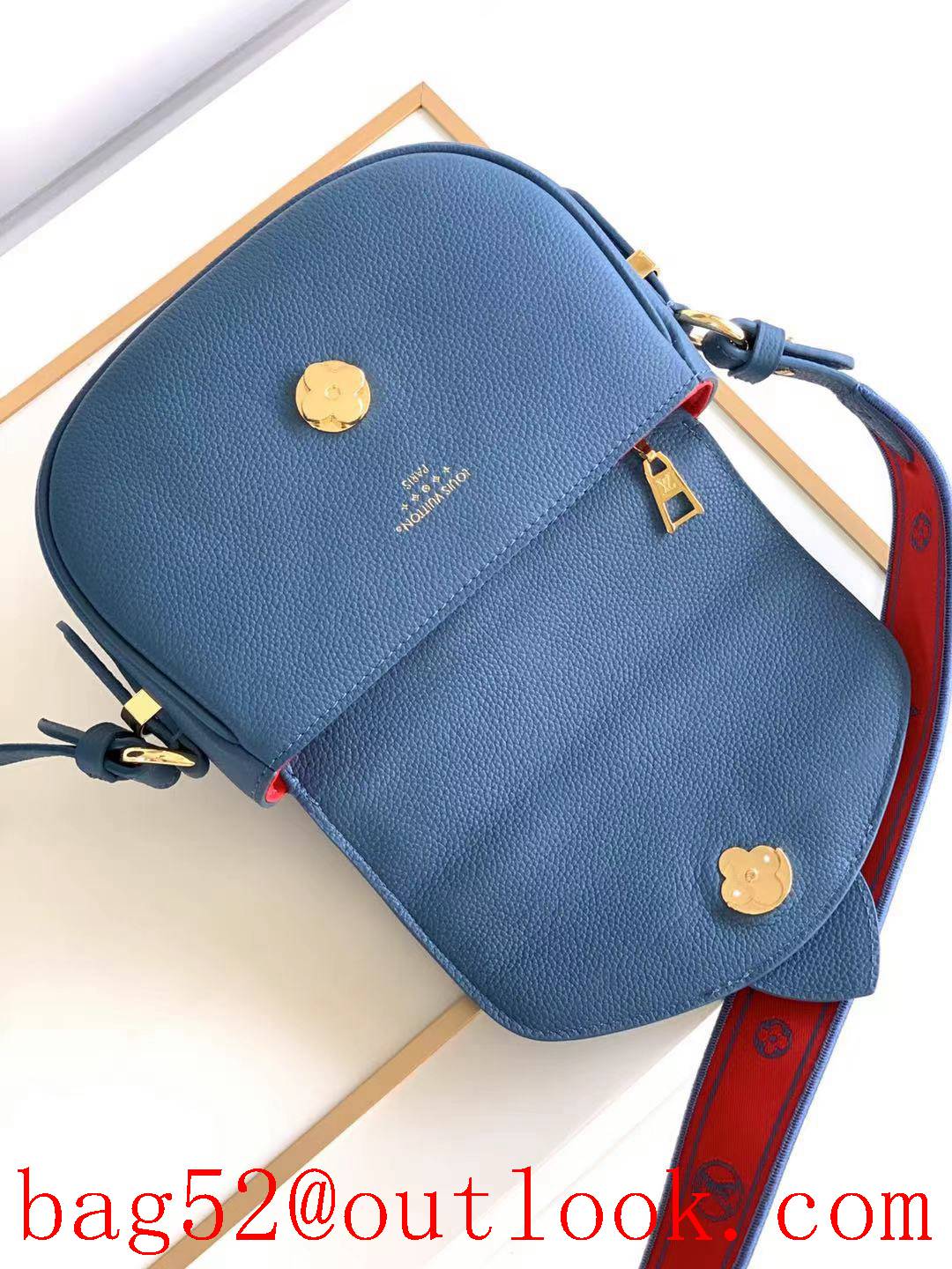 LV Louis Vuitton Calfskin Small Pont 9 Soft Shoulder Bag M58727 Blue