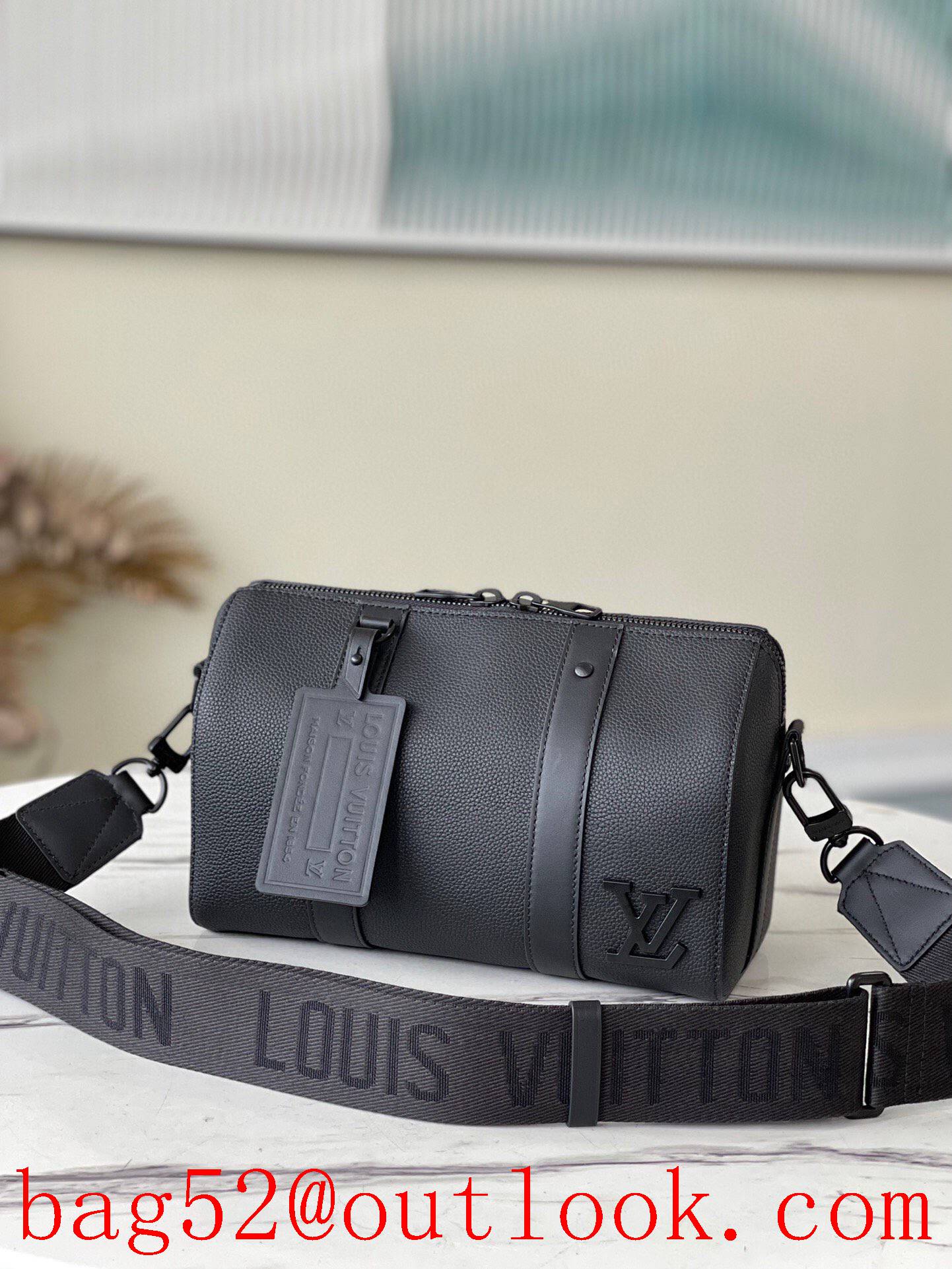 LV Louis Vuitton men M59255 black aerogram leather city keepall shoulder tote bag