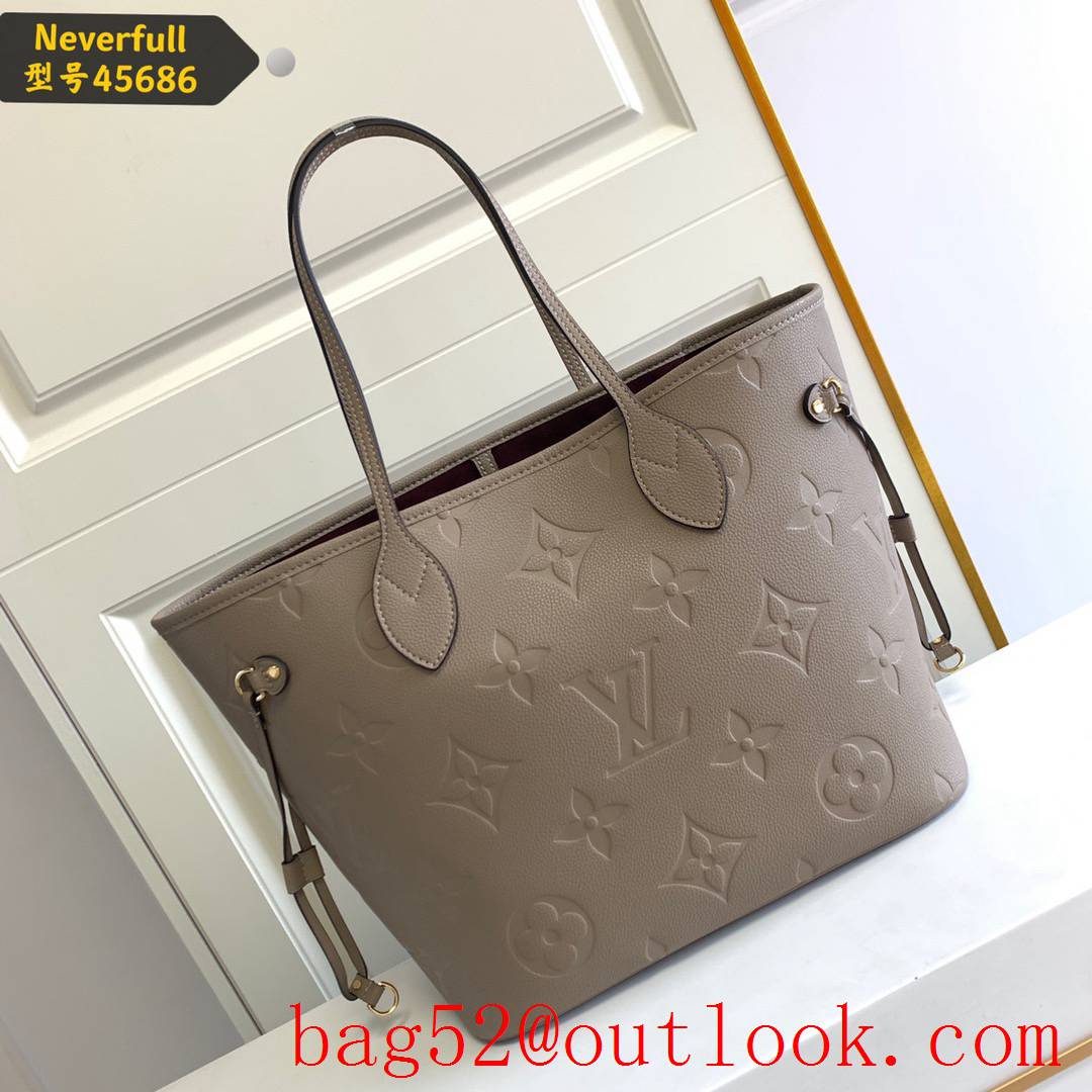 Louis Vuitton LV Real Leather Neverfull MM Tote Bag Handbag M45686 Gray