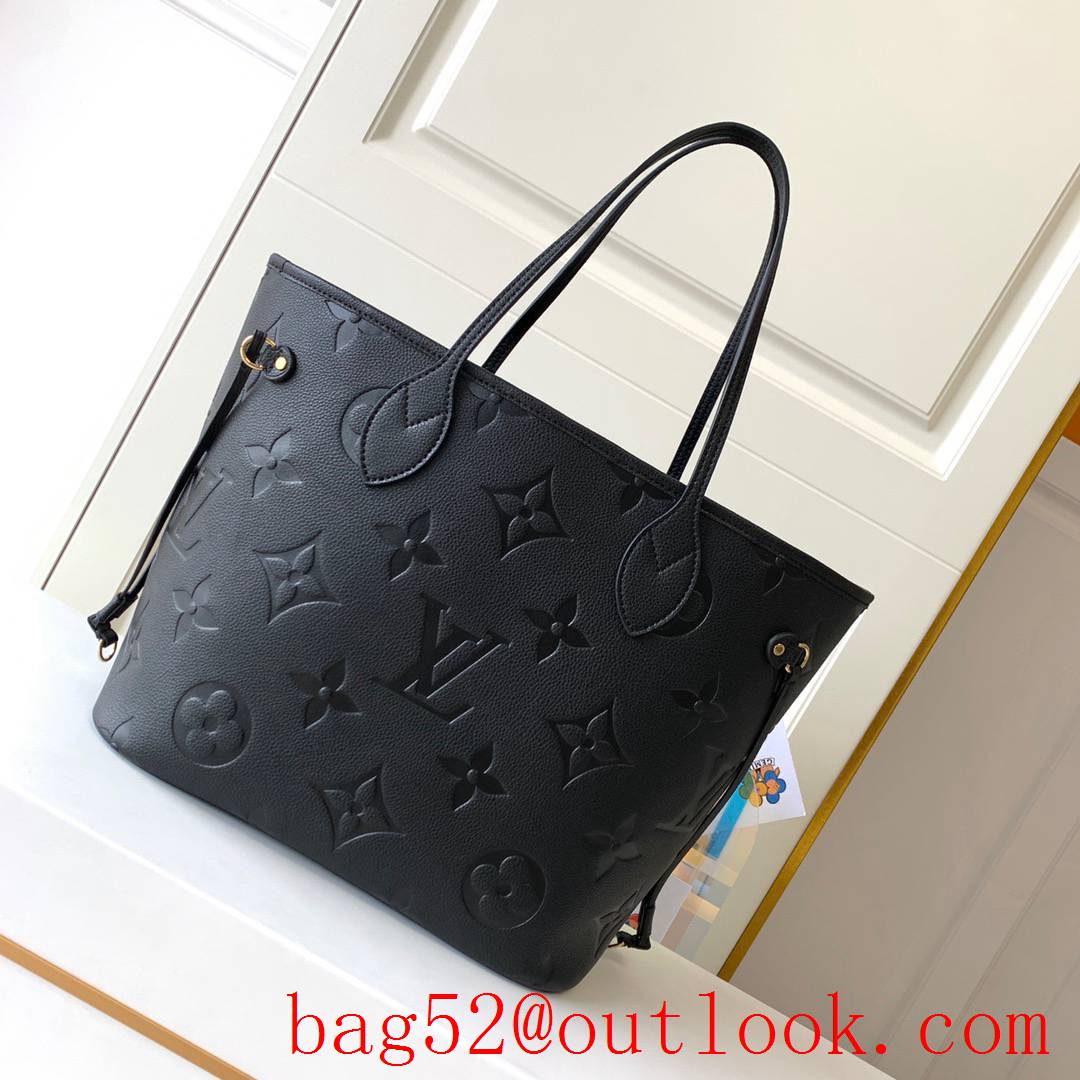 Louis Vuitton LV Real Leather Neverfull MM Tote Bag Handbag M45685 Black
