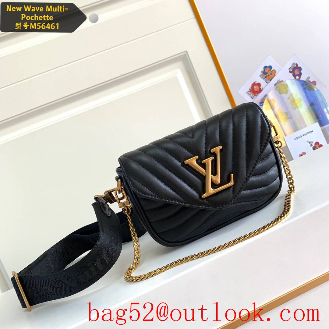 Louis Vuitton LV Real Leather New Wave Multi-Pochette Bag M56461 Black