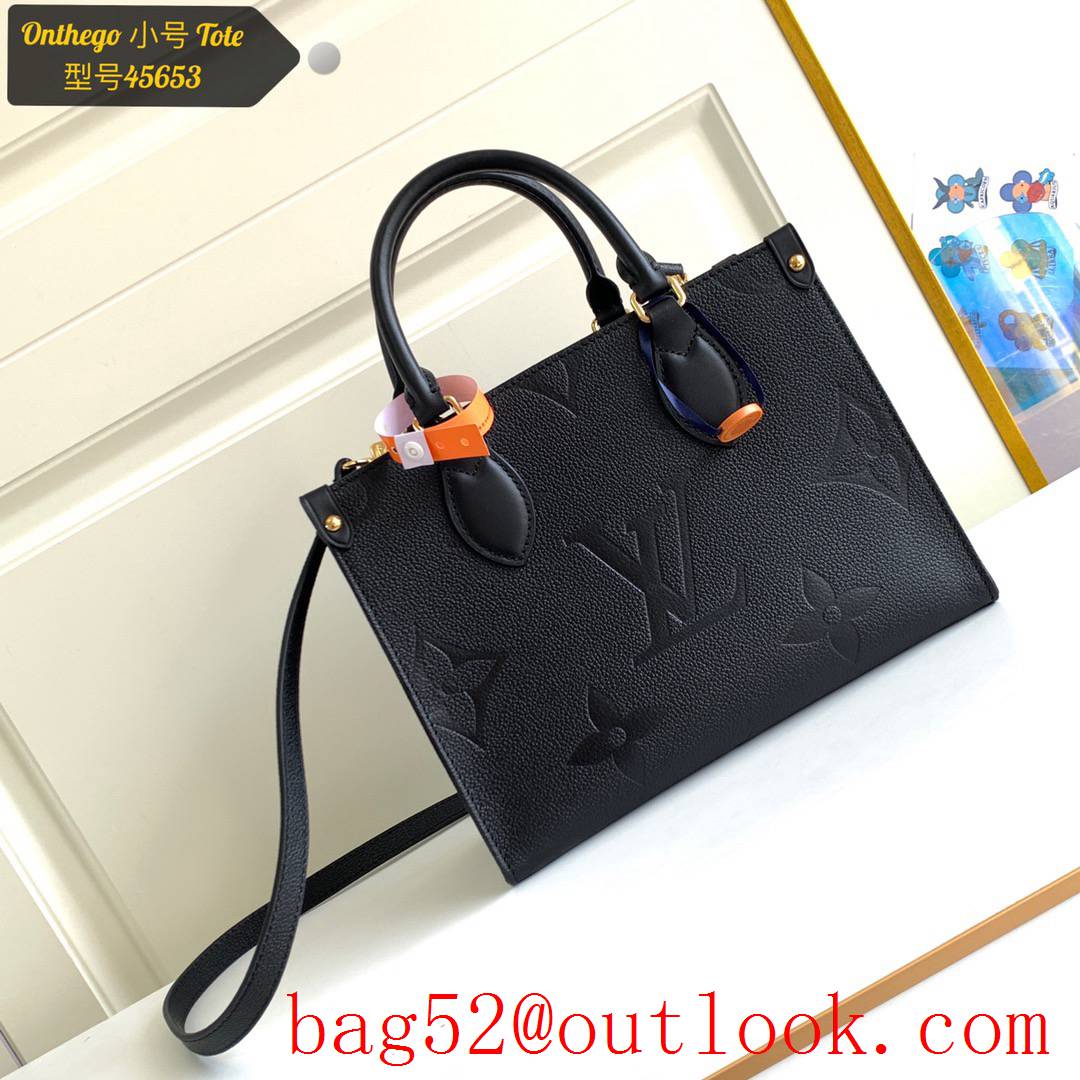 Louis Vuitton LV Real Leather Onthego PM Tote Bag Handbag M45653 Black