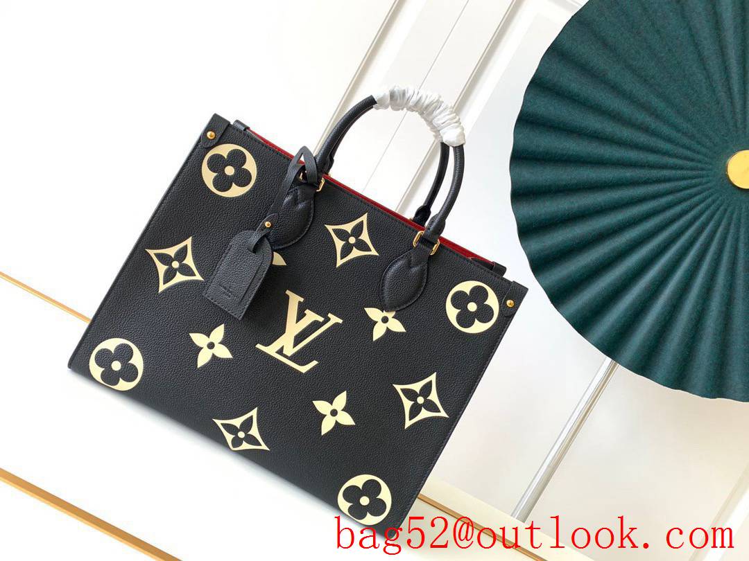Louis Vuitton LV Monogram Leather Onthego MM Tote Bag Handbag M45495 Black