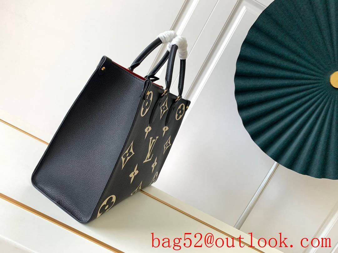 Louis Vuitton LV Monogram Leather Onthego MM Tote Bag Handbag M45495 Black