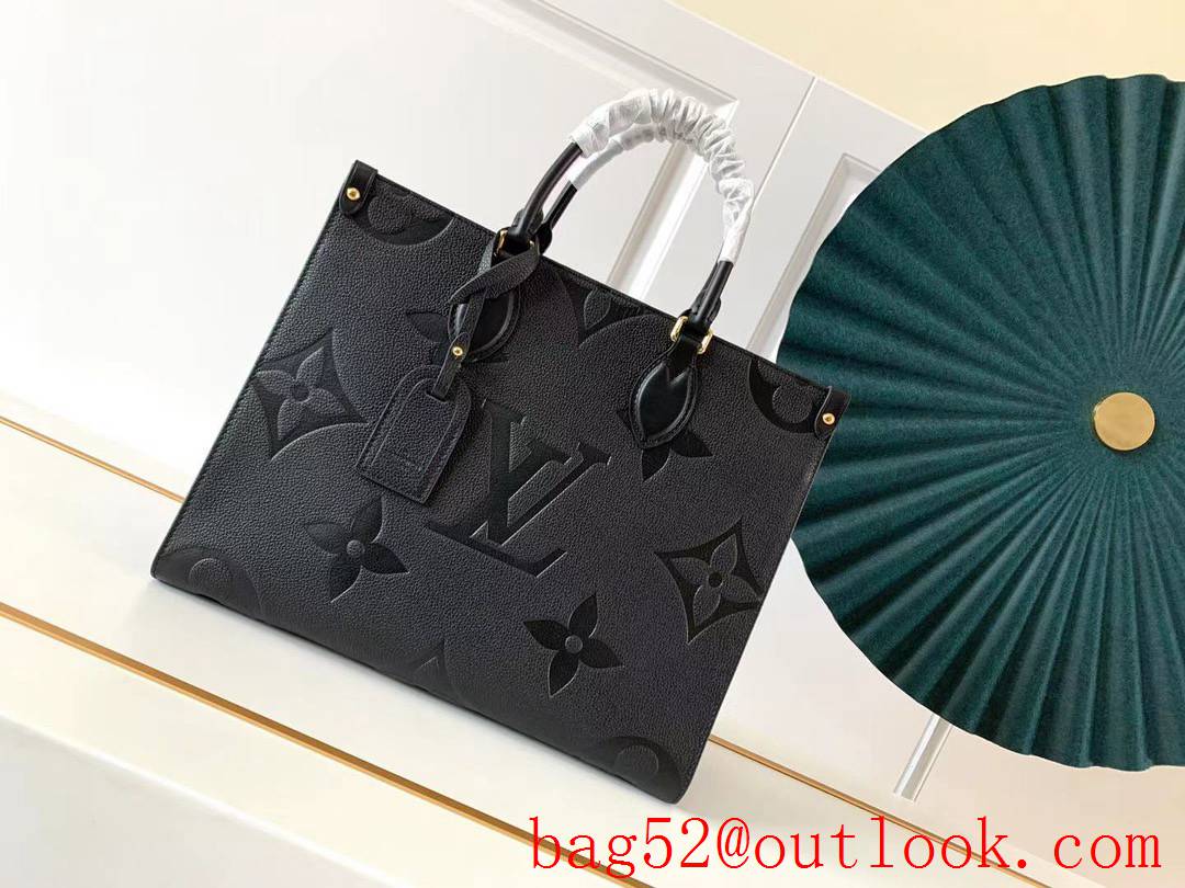 Louis Vuitton LV Real Leather Onthego MM Tote Bag Handbag M45595 Black
