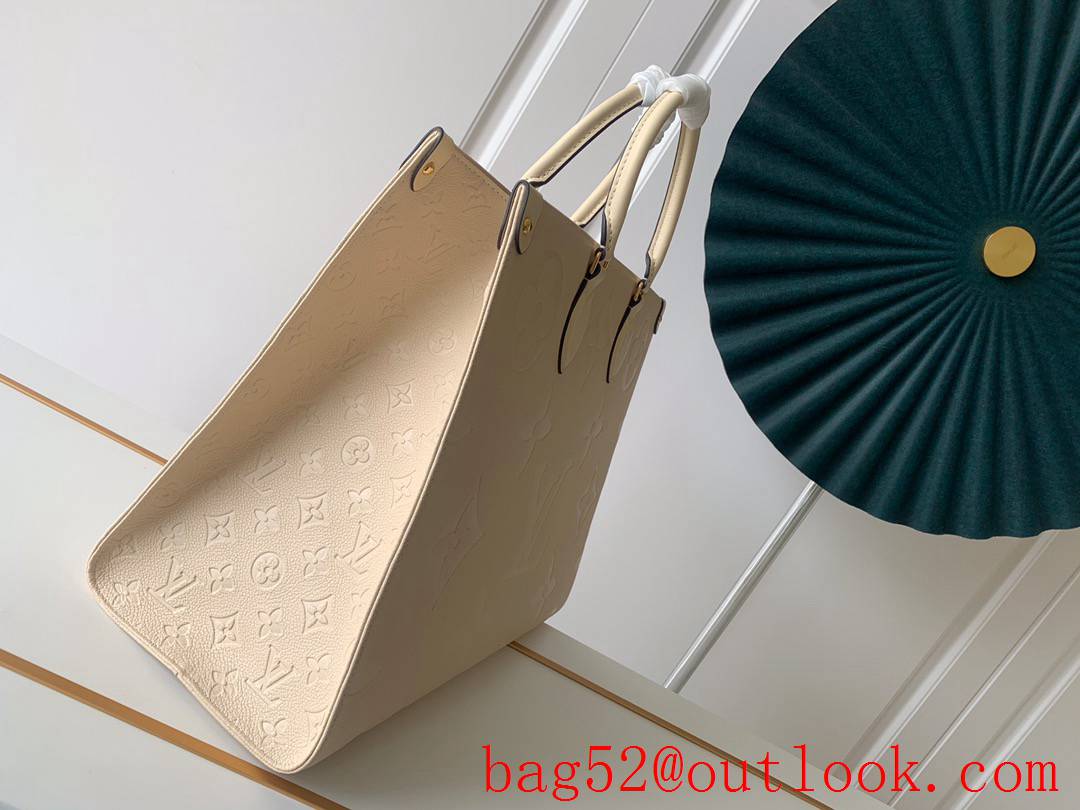 Louis Vuitton LV Real Leather Onthego GM Tote Bag Handbag M44925 Beige