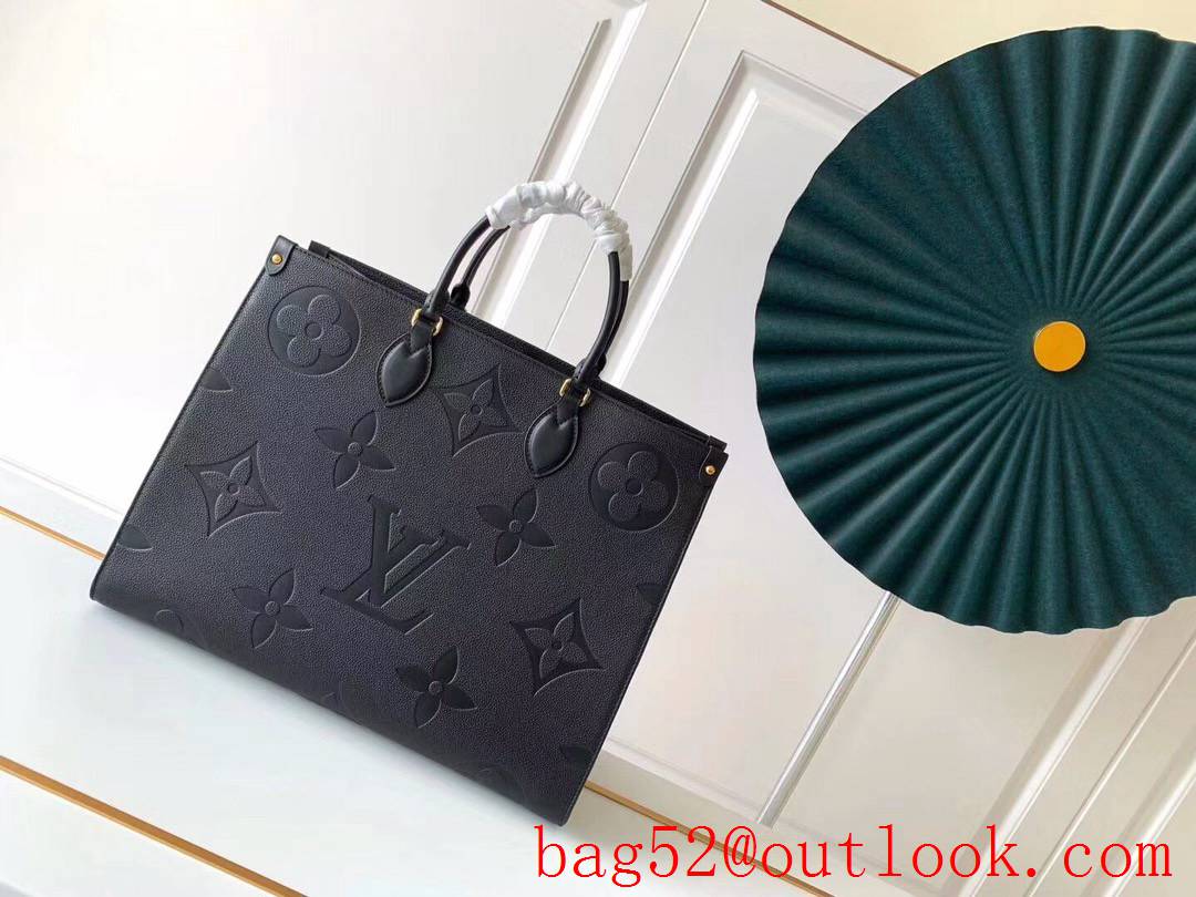 Louis Vuitton LV Real Leather Onthego GM Tote Bag Handbag M44925 Black