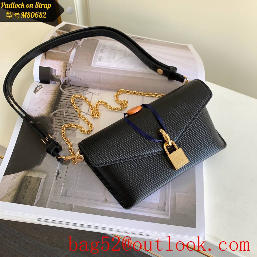 Louis Vuitton LV Leather Padlock On Strap Shoulder Bag M80682 Black