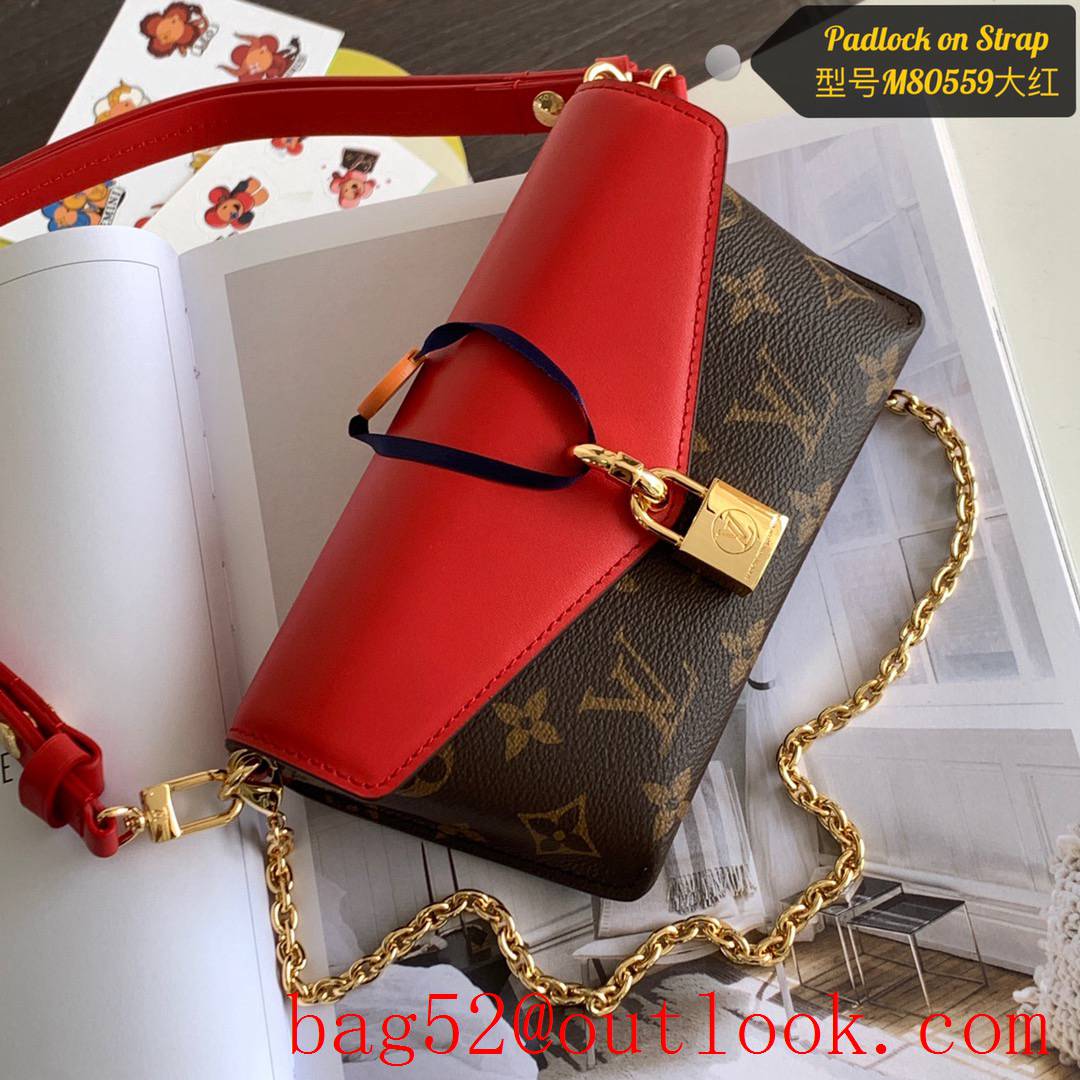 Louis Vuitton LV Monogram Leather Padlock On Strap Bag M80559 Red