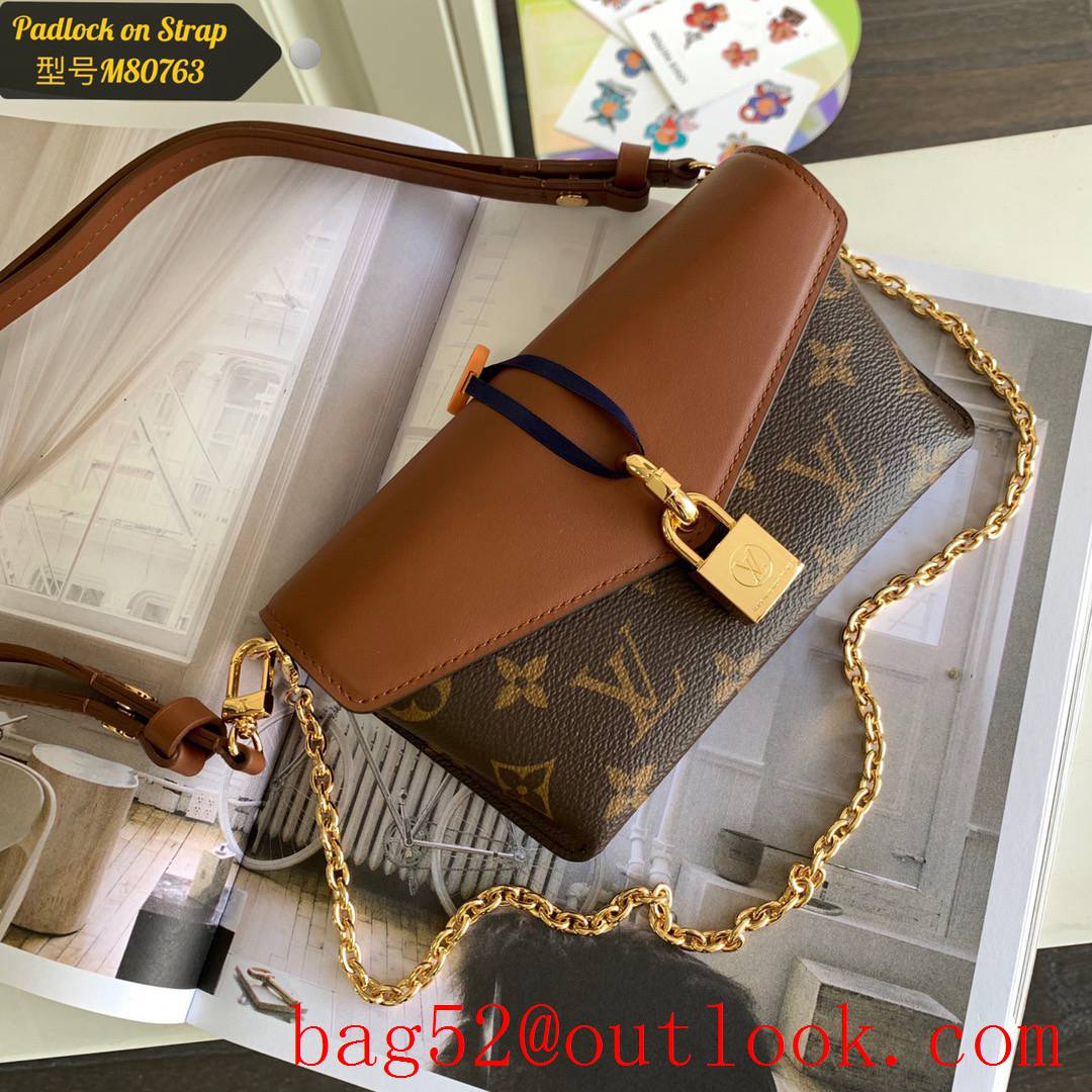 Louis Vuitton LV Monogram Leather Padlock On Strap Bag M80763 Brown