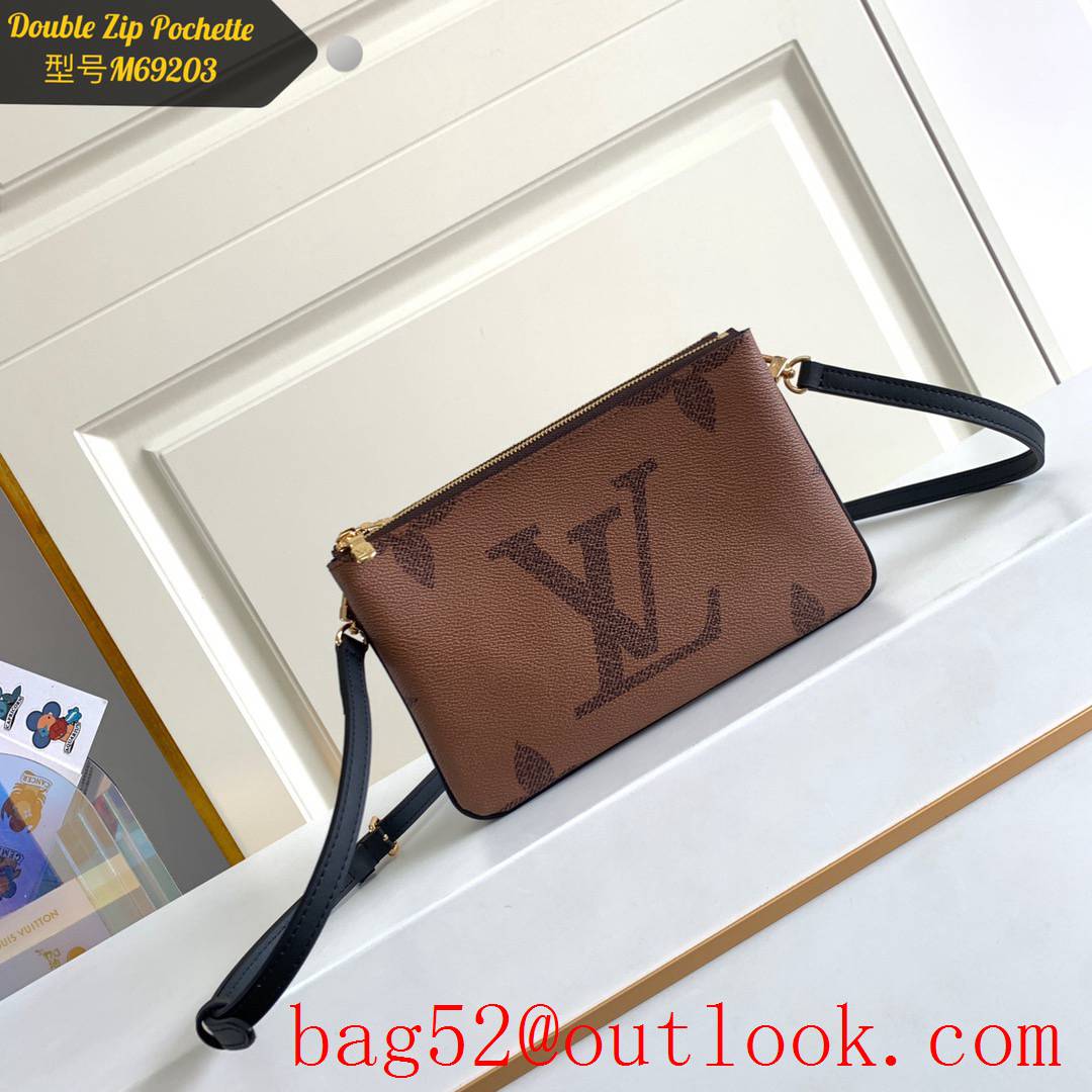 Louis Vuitton LV Monogram Double Zip Pochette Shoulder Bag M69203 Brown