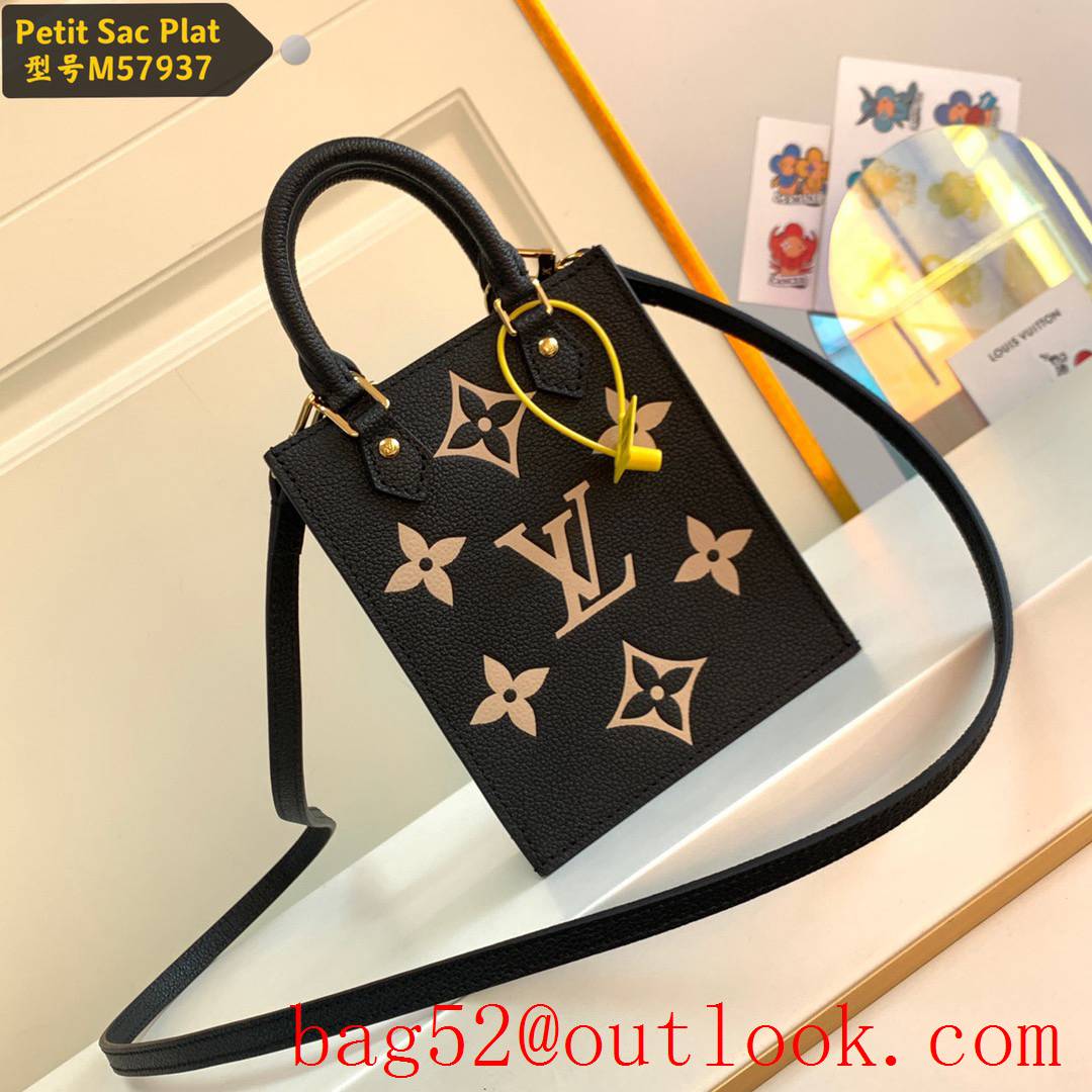 Louis Vuitton LV Monogram Petit Sac Plat Real Leather Bag Black M57937