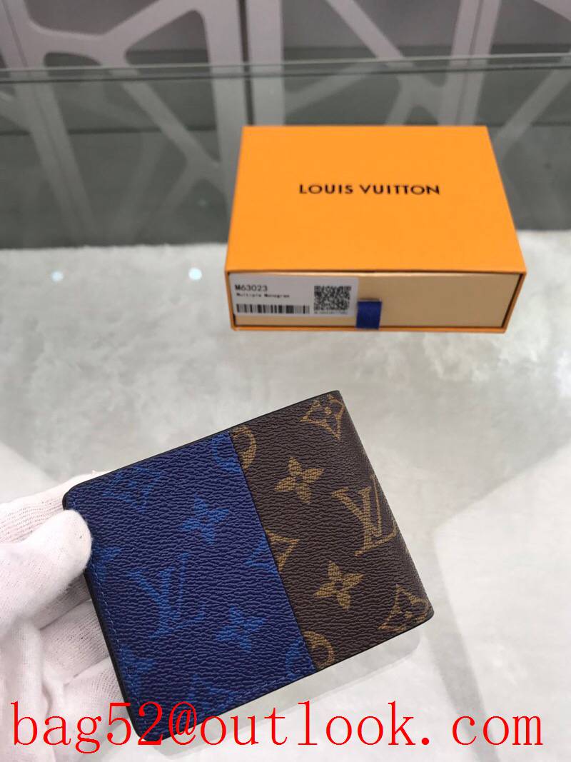 LV Louis Vuitton short tri-blue monogram wallet purse M63023