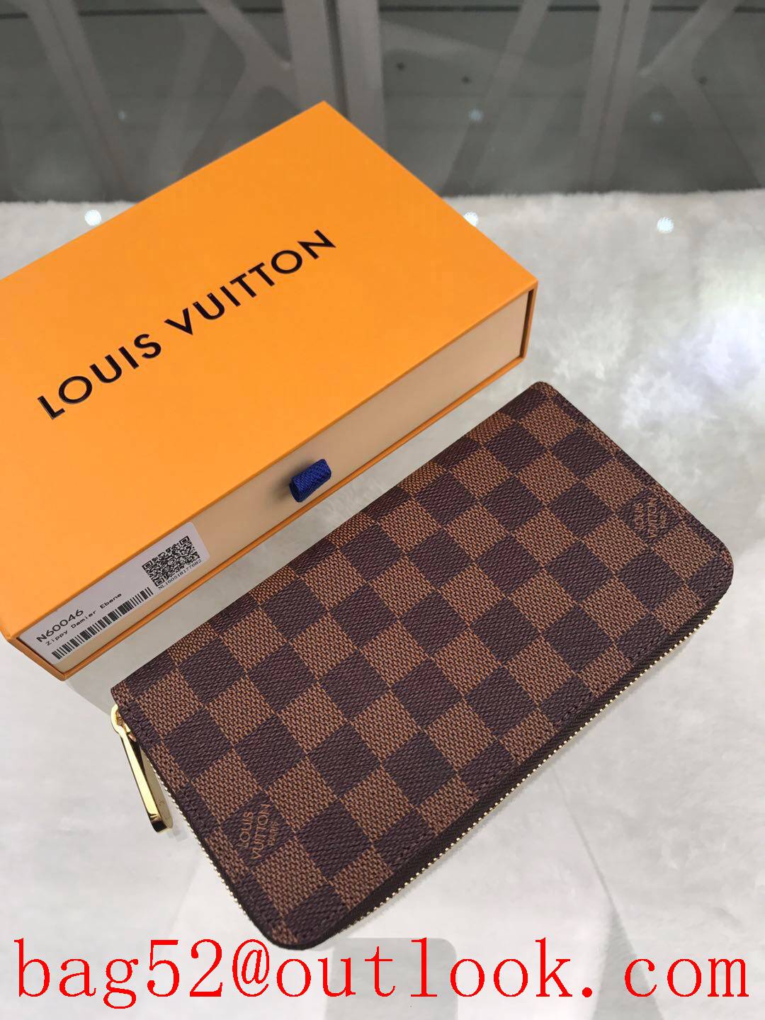 LV Louis Vuitton zipper brown damier long wallet purse N60046