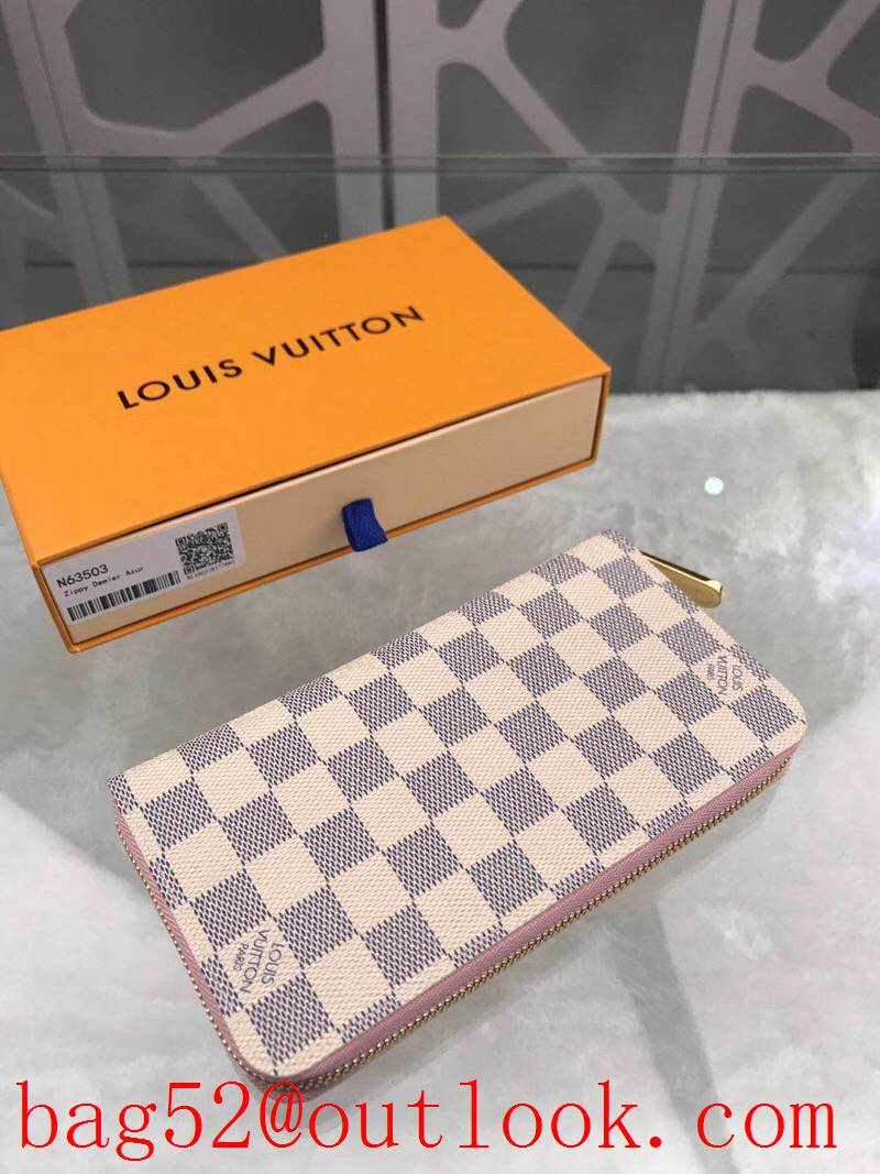 LV Louis Vuitton zipper white damier long wallet purse N63503