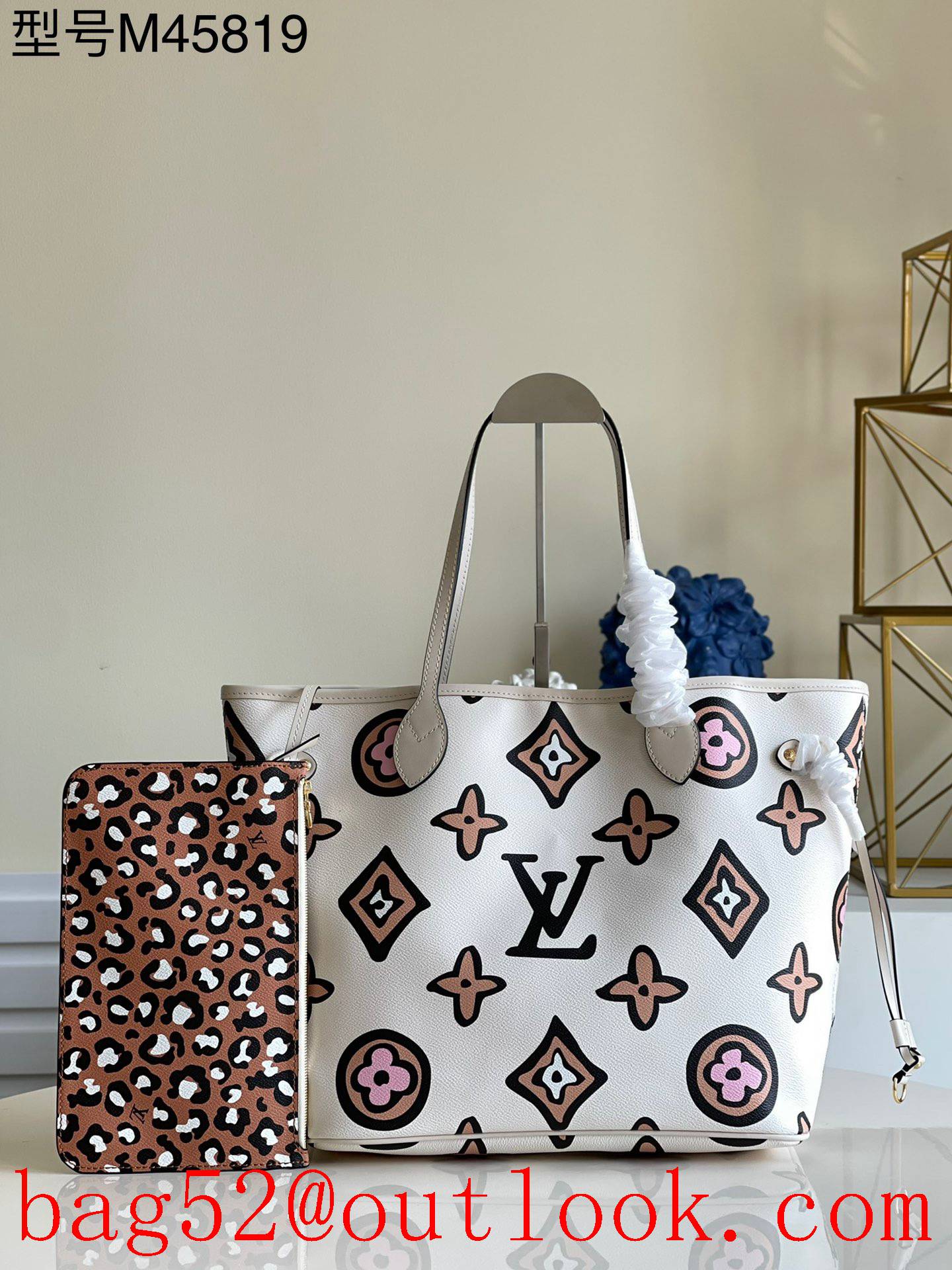 Louis Vuitton LV Monogram Neverfull MM Tote Bag Handbag M45819 Cream