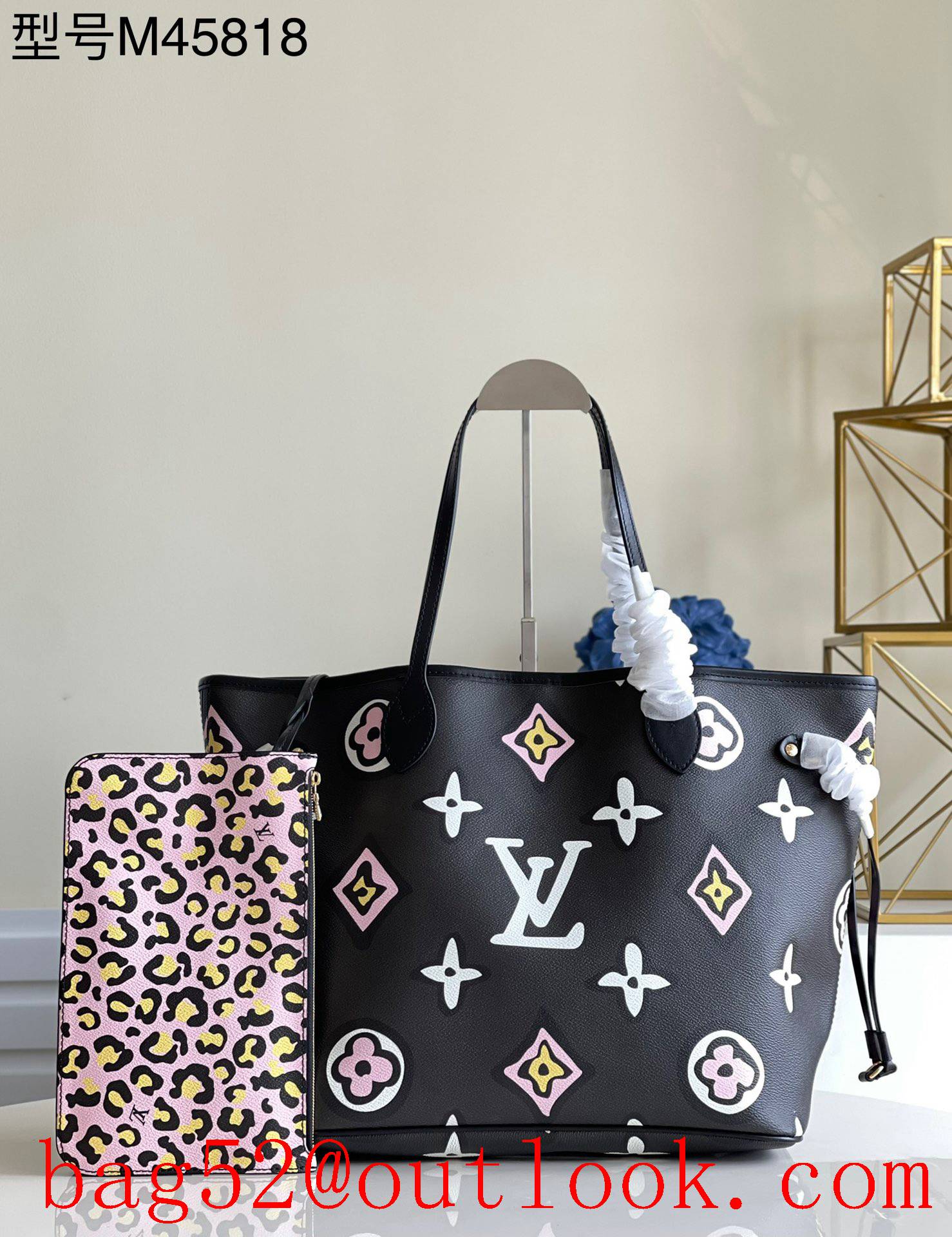 Louis Vuitton LV Monogram Neverfull MM Tote Bag Handbag M45818 Black