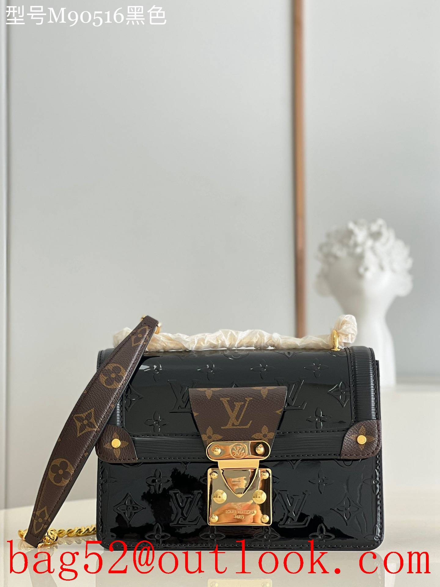 Louis Vuitton LV Monogram WYNWOOD Patent Leather Shoulder Bag M90516 Black