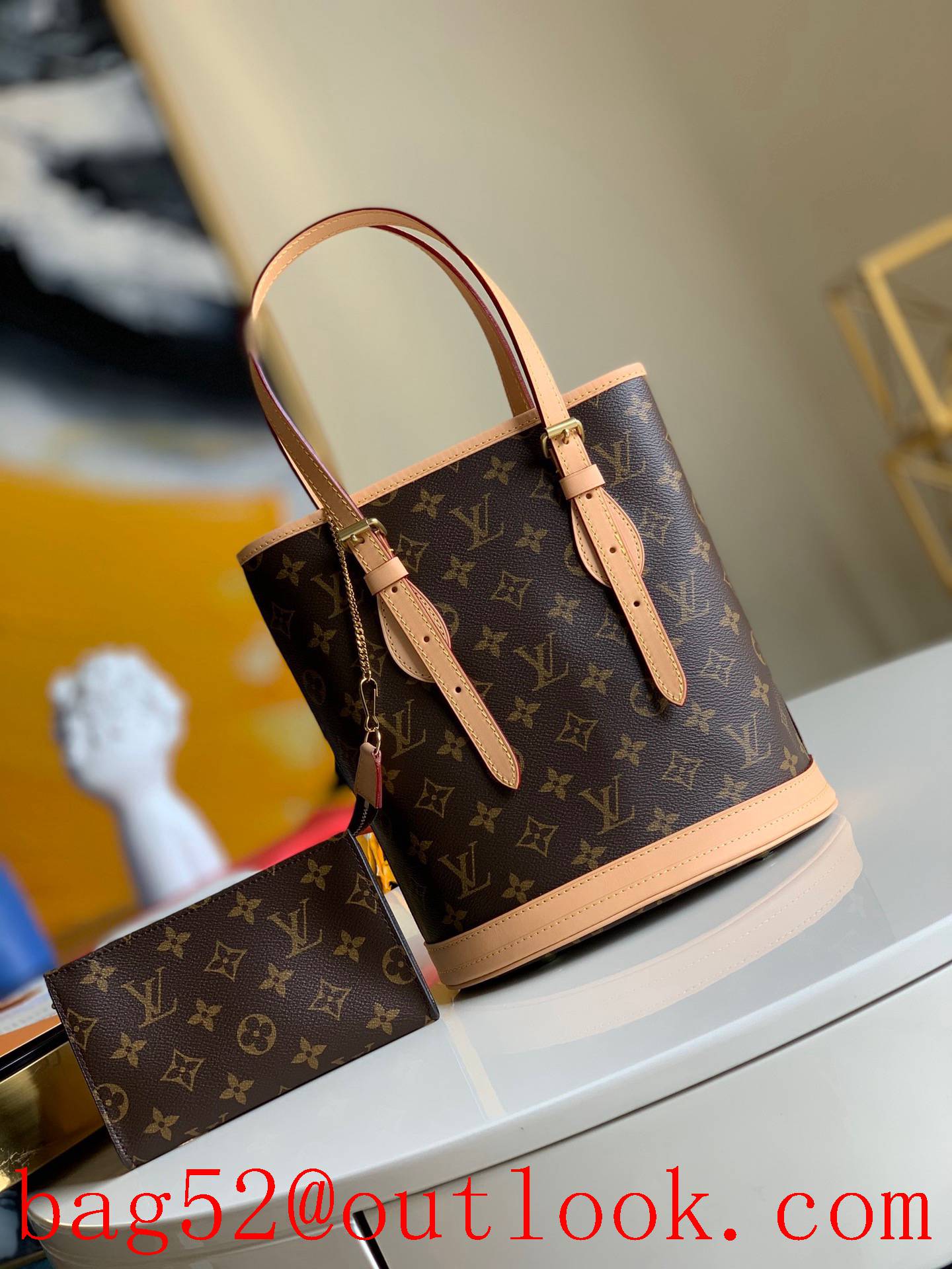Louis Vuitton LV Monogram Canvas Petit Bucket Bag Handbag M42238