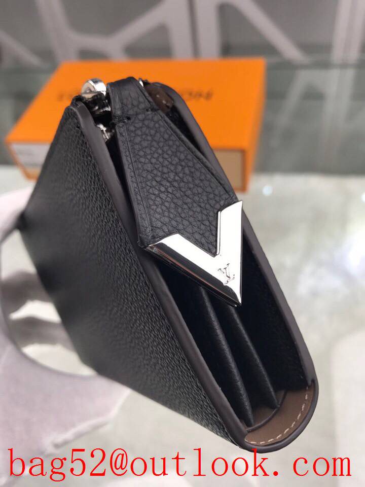 LV Louis Vuitton M60146 black leather V long zipper wallet purse