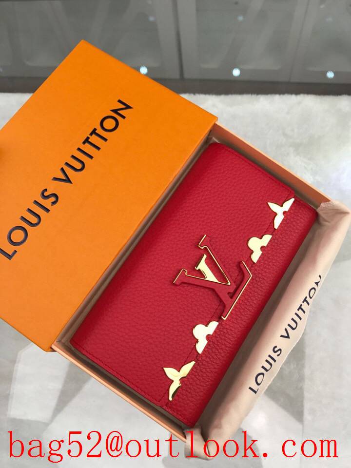 LV Louis Vuitton M64553 red leather long flap wallet purse