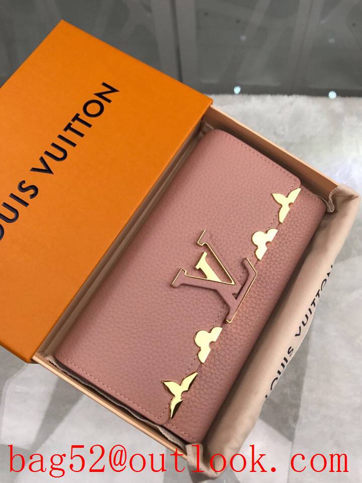 LV Louis Vuitton M64552 nude leather long flap wallet purse