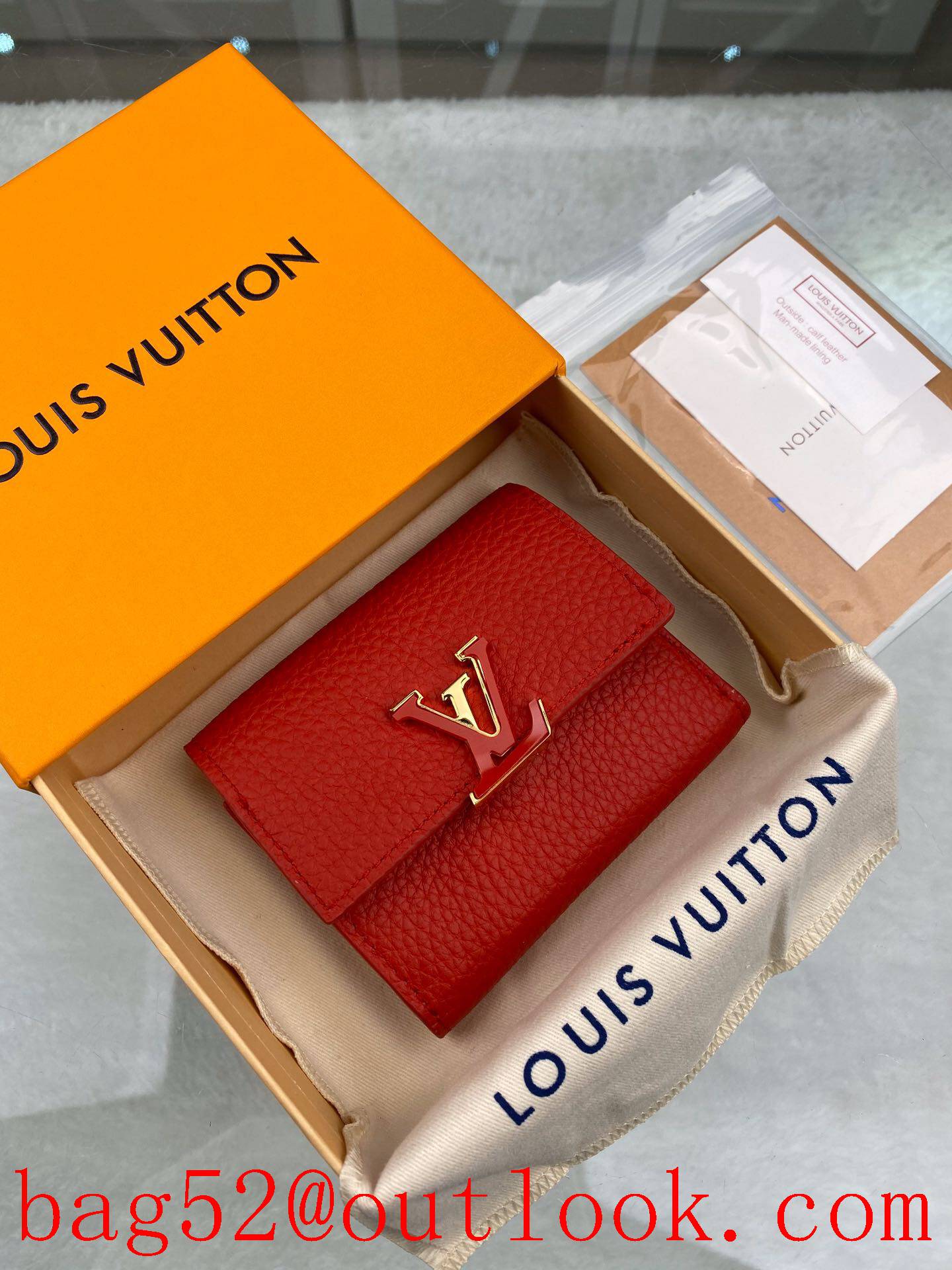 LV Louis Vuitton M69069 baby red leather 3 fold wallet purse
