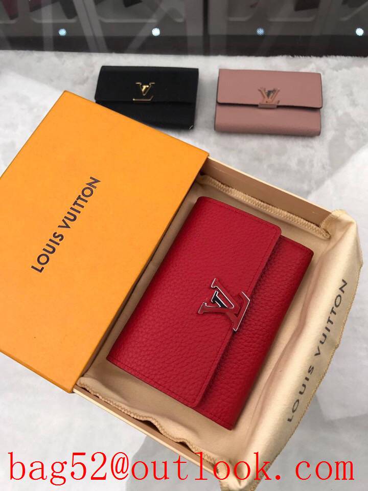 LV Louis Vuitton red leather 3 fold wallet purse M62158