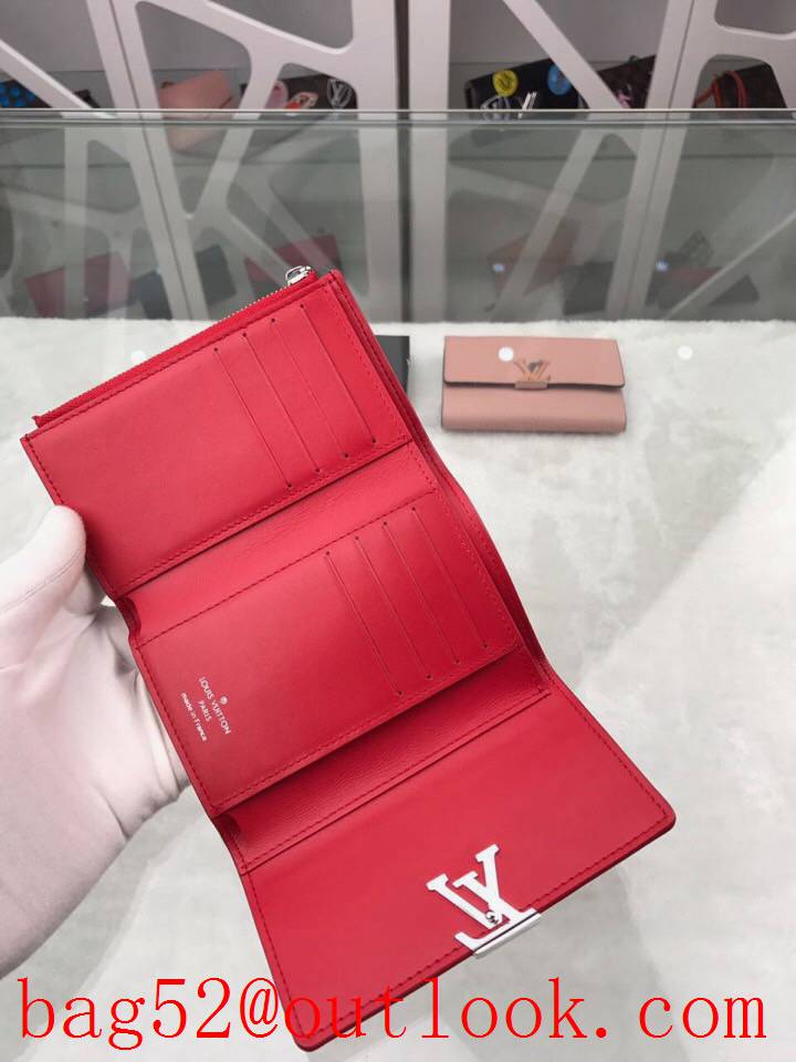 LV Louis Vuitton red leather 3 fold wallet purse M62158