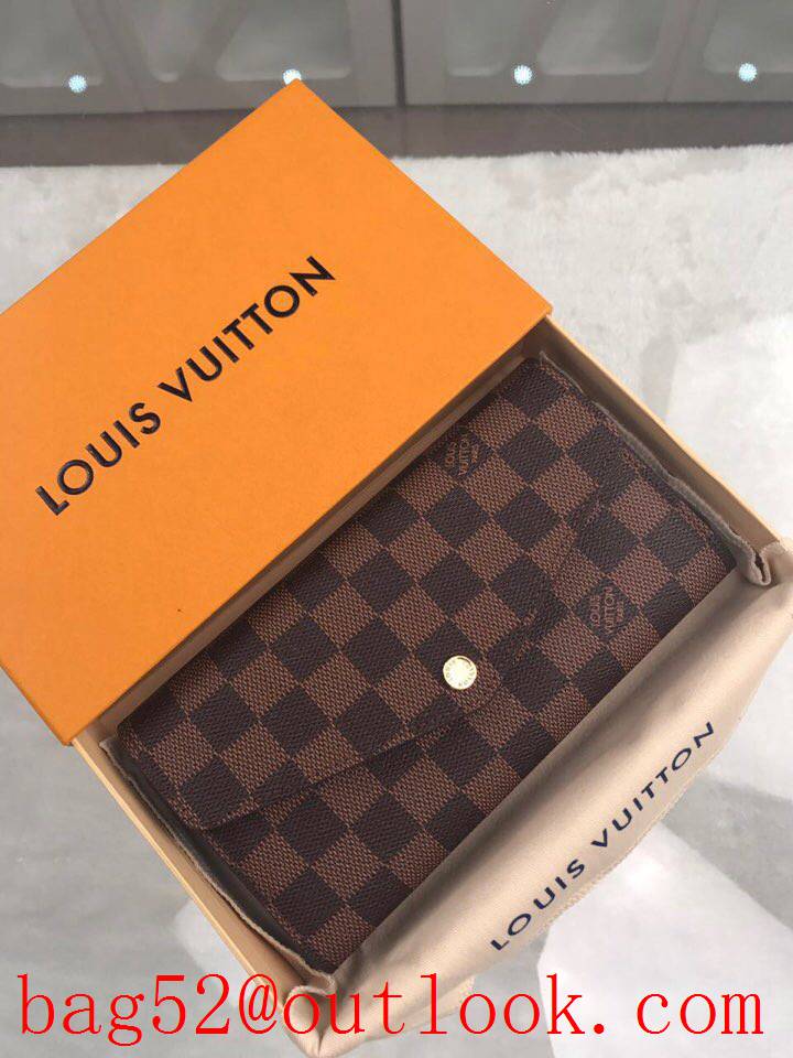 LV Louis Vuitton sarah large brown damier ebene canvas flap wallet purse N63209