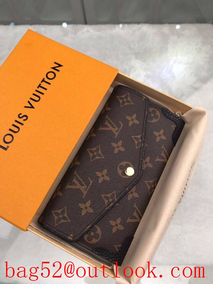 LV Louis Vuitton long monogram v black leather trim flap wallet purse M61186