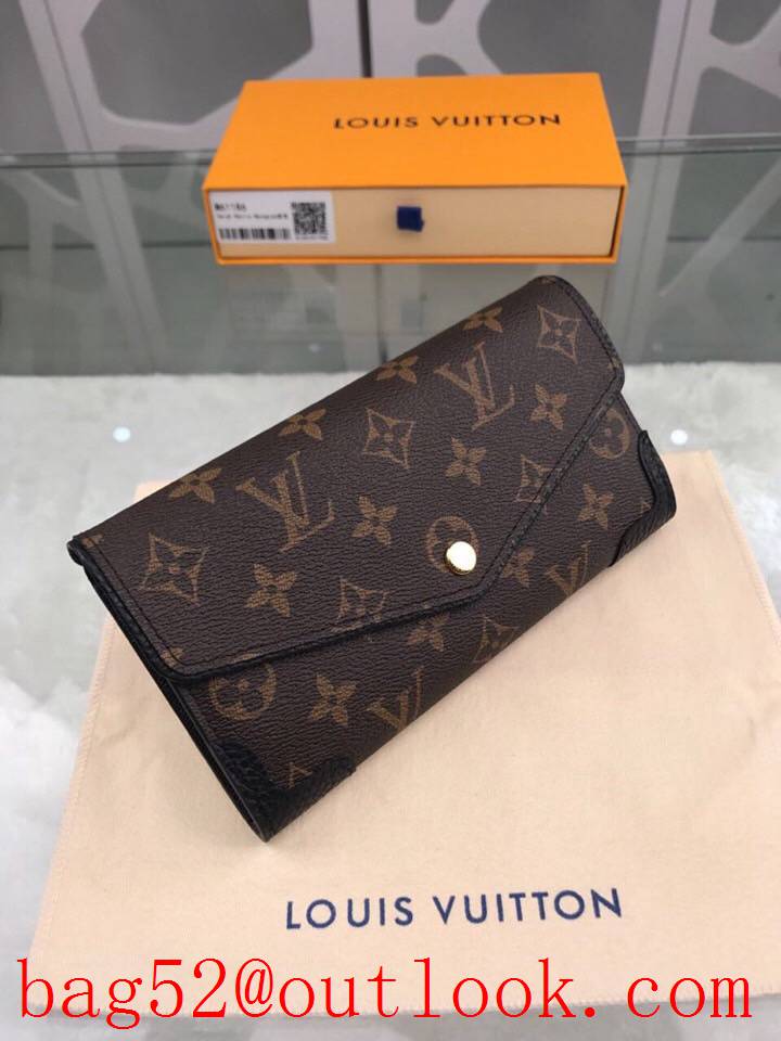 LV Louis Vuitton long monogram v black leather trim flap wallet purse M61186