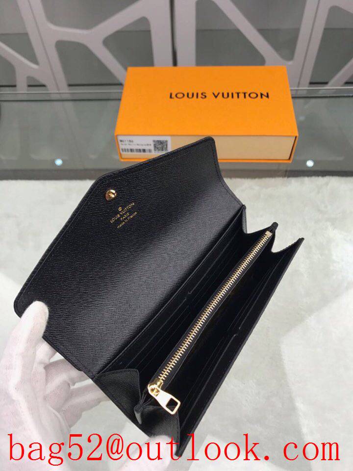 LV Louis Vuitton long monogram v black leather trim flap wallet purse M61186