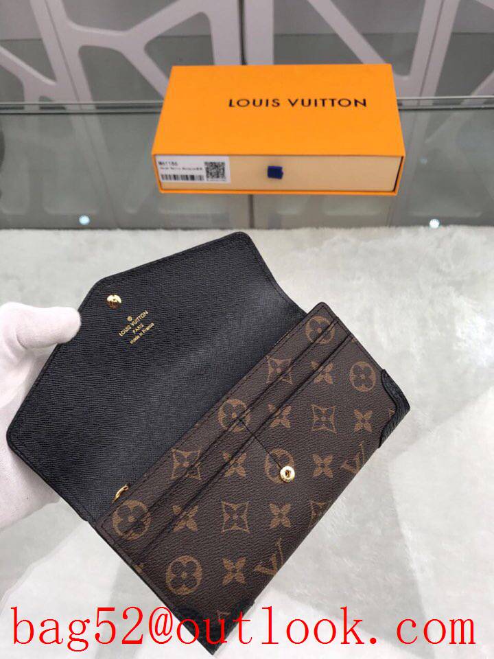 LV Louis Vuitton long monogram v black leather trim flap wallet purse M61186