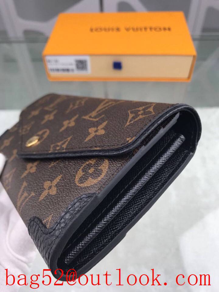 LV Louis Vuitton long monogram v black leather trim flap wallet purse M61186