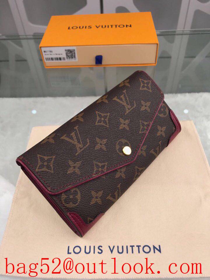 LV Louis Vuitton long monogram v wine leather trim flap wallet purse M61186