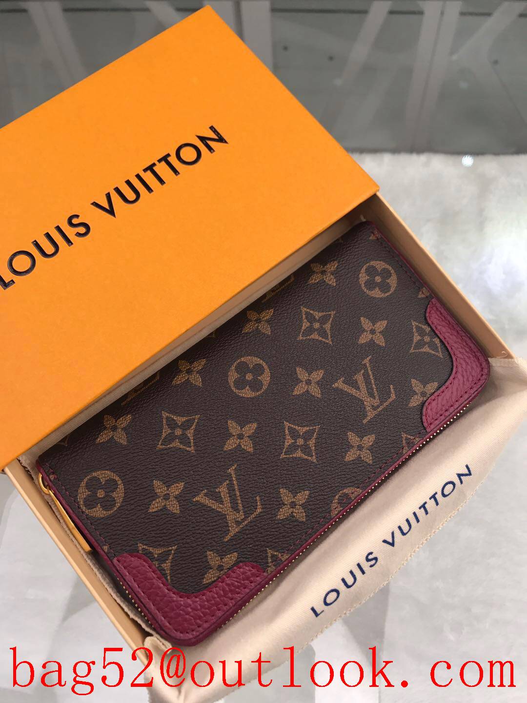 LV Louis Vuitton long monogram v wine zipper wallet purse M61189
