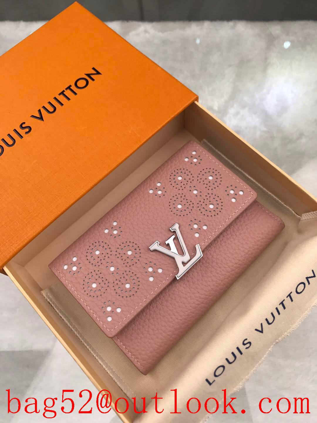 LV Louis Vuitton calfskin Monogram Flowers 3 fold pink wallet purse M62658