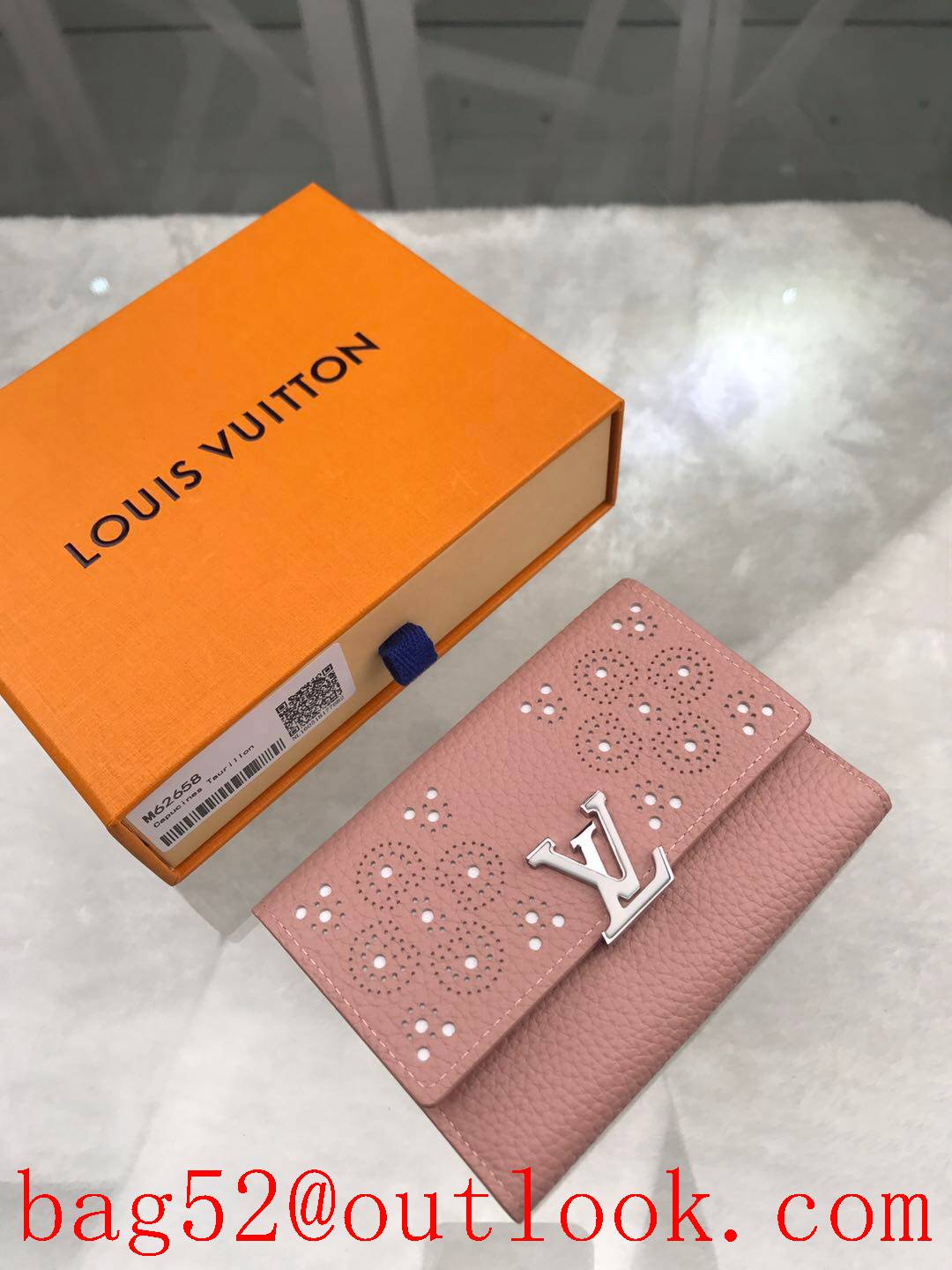 LV Louis Vuitton calfskin Monogram Flowers 3 fold pink wallet purse M62658