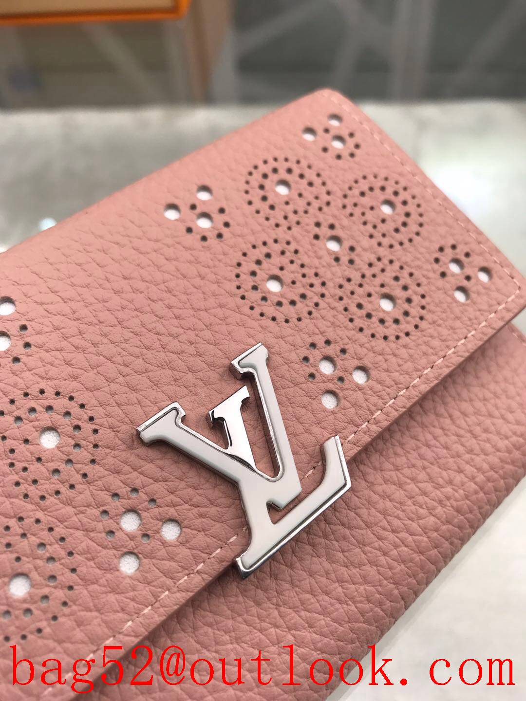 LV Louis Vuitton calfskin Monogram Flowers 3 fold pink wallet purse M62658