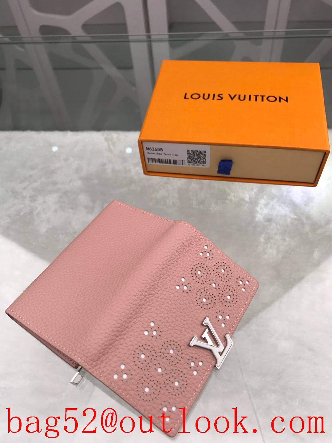 LV Louis Vuitton calfskin Monogram Flowers 3 fold pink wallet purse M62658