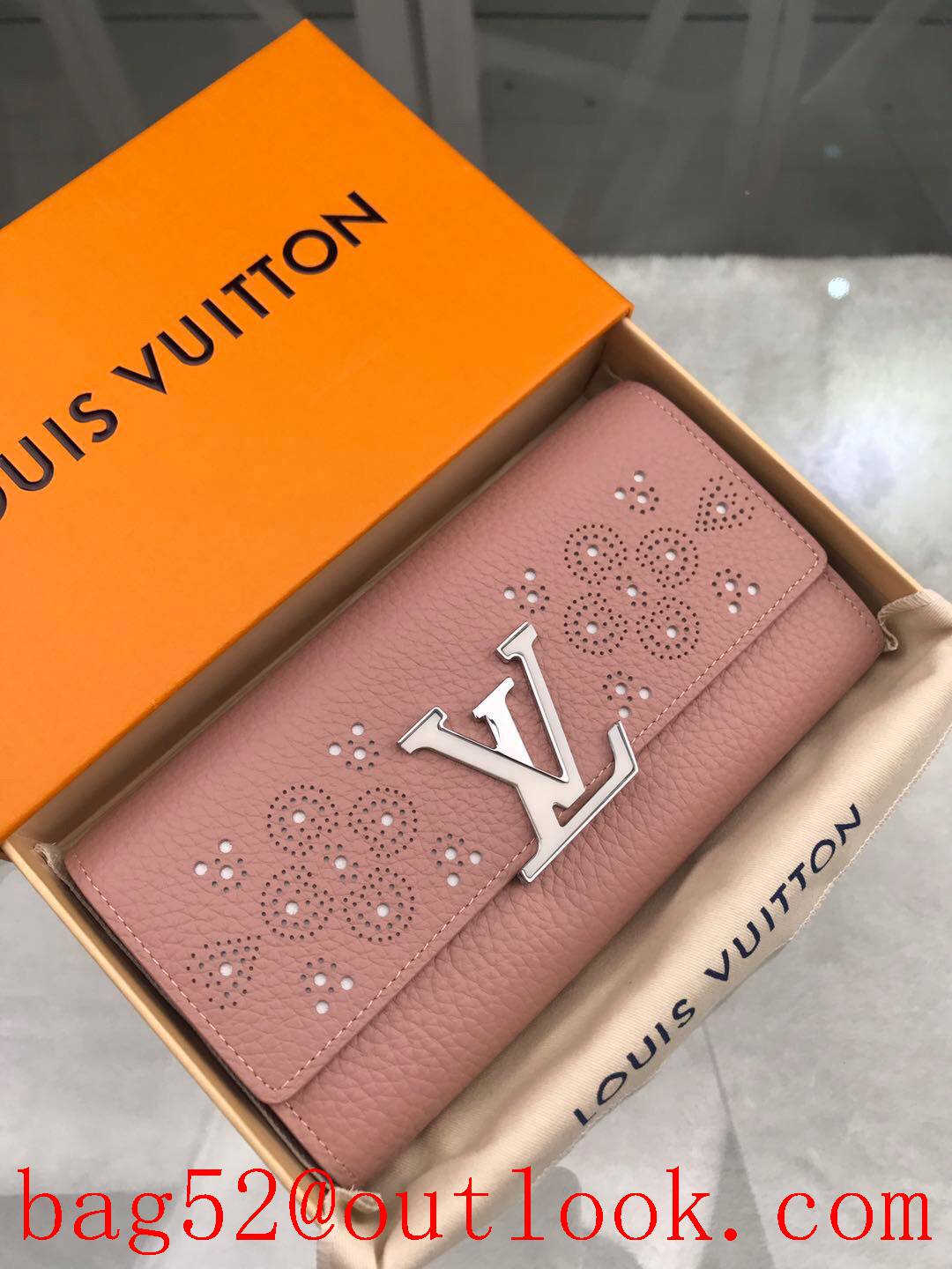 LV Louis Vuitton long calfskin Monogram Flowers pink wallet purse M62556