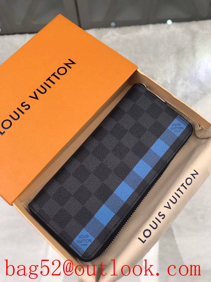 LV Louis Vuitton long v blue damier zipper wallet purse N60078