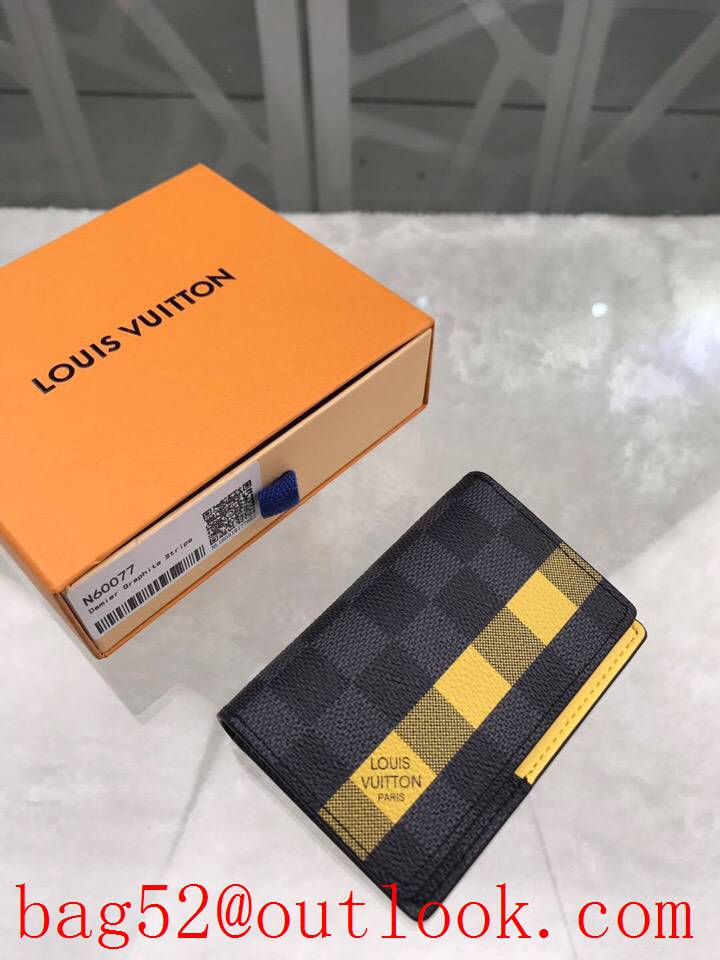 LV Louis Vuitton baby Damier Graphite yellow pocket wallet purse N60077