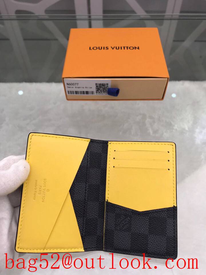 LV Louis Vuitton baby Damier Graphite yellow pocket wallet purse N60077