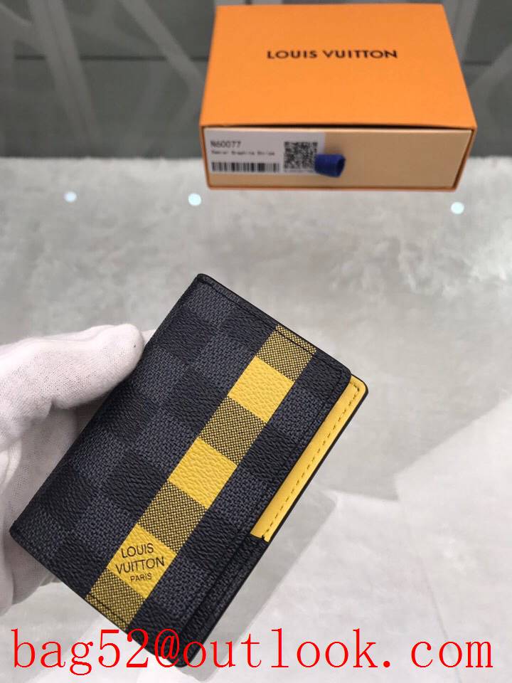 LV Louis Vuitton baby Damier Graphite yellow pocket wallet purse N60077